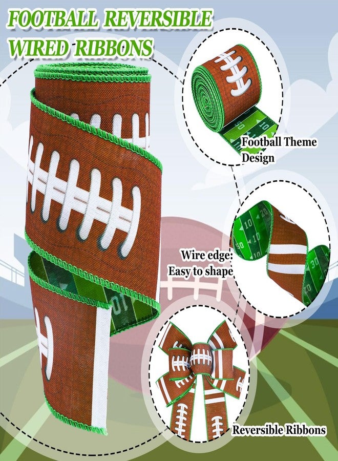 Whaline Football Wired Edge Ribbon 2 Rolls Reversible Ribbons 2.5 Inch Rugby Ball Field Pattern Craft Ribbon Team Sports Double-Sided Ribbons for Party Decor Gift Wrapping Bow Wreath Crafts Making - Image 3